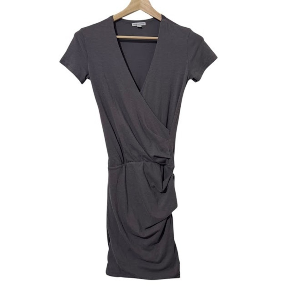 James Perse Gray Purple Short Sleeve Faux Wrap Ruched Dress Womens 1 (S)